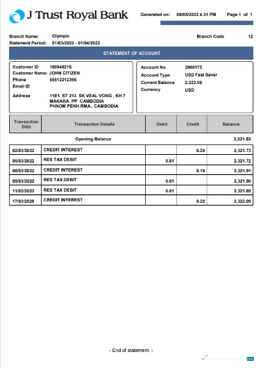 Download Cambodia J Trust Royal bank statement word